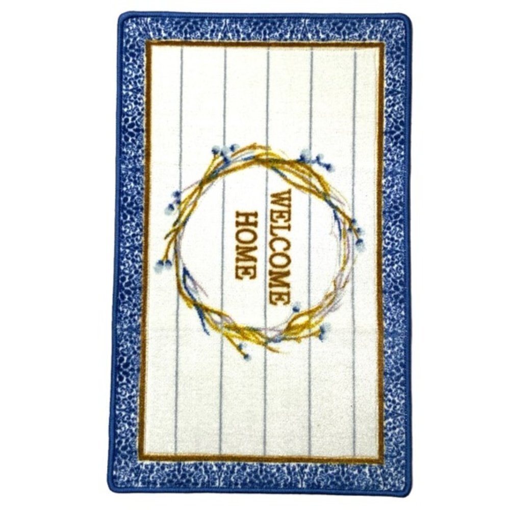Modern Farmhouse Welcome Home Accent Matt Rug 20 x 32 Inch Blue White - Picture 14 of 14